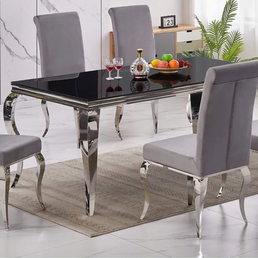 Abdon Rectangular Dining Table - Black, Glass