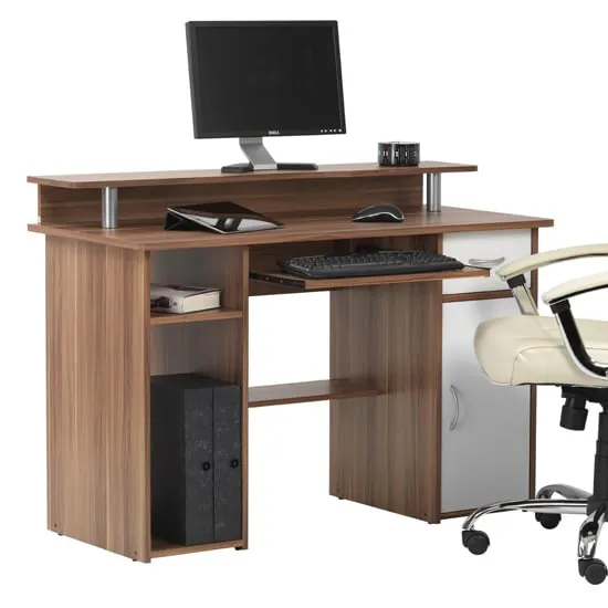 Aberdare Wooden Laptop Desk with Storage - Walnut, White image