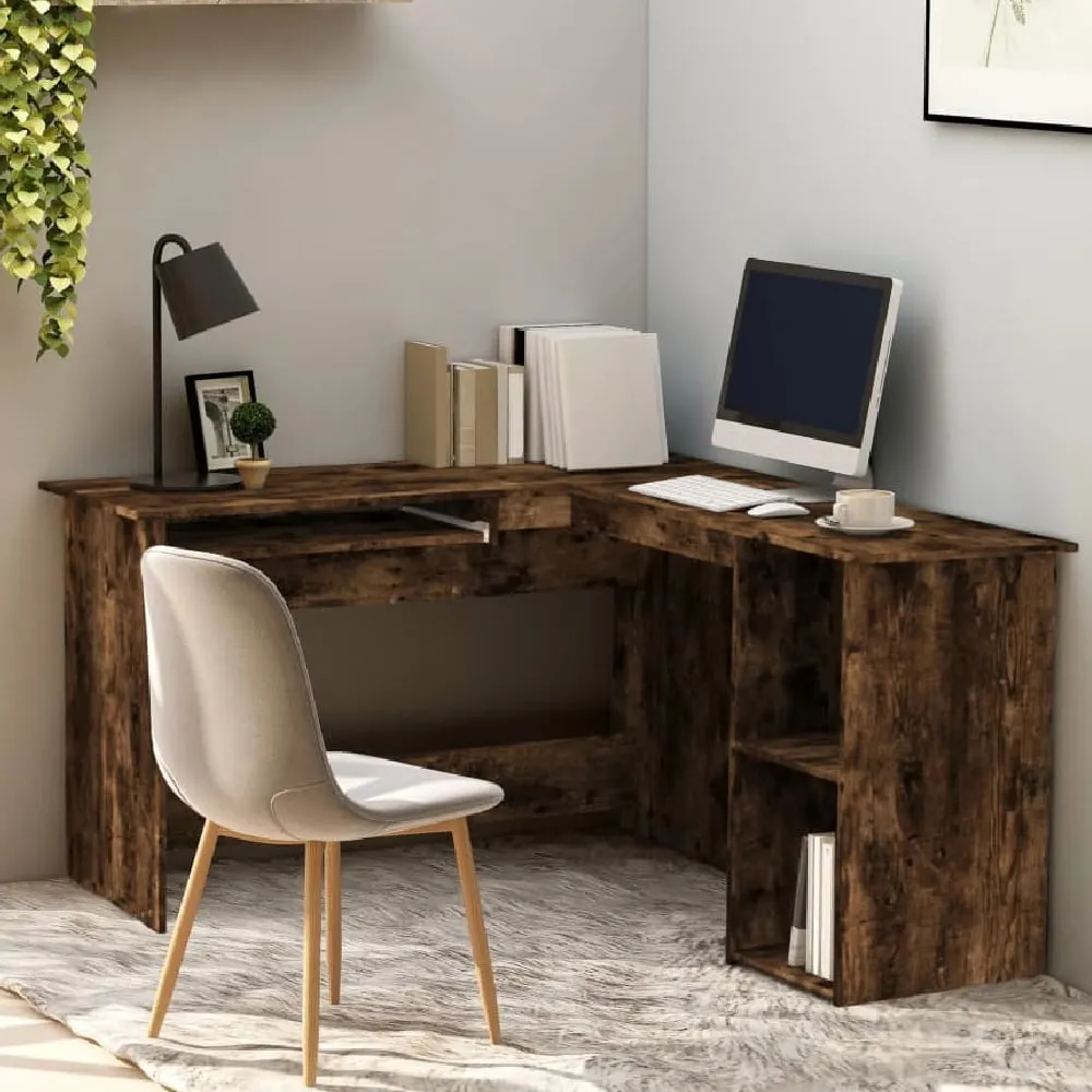 Aberdeen L-Shaped Corner Desk with Storage - Smoked Oak image