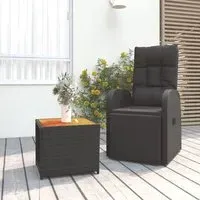 Abia 2 Piece Garden Lounge Set with Reclining - Black, Poly Rattan