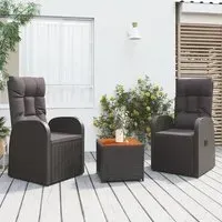 Abia 3 Piece Garden Lounge Set with Reclining - Black, Poly Rattan