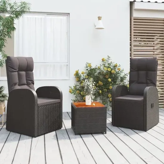 Abia 3 Piece Garden Lounge Set with Reclining - Black, Poly Rattan
