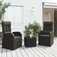 Abia Steel 3 Piece Garden Lounge Set with Reclining - Black, Poly Rattan