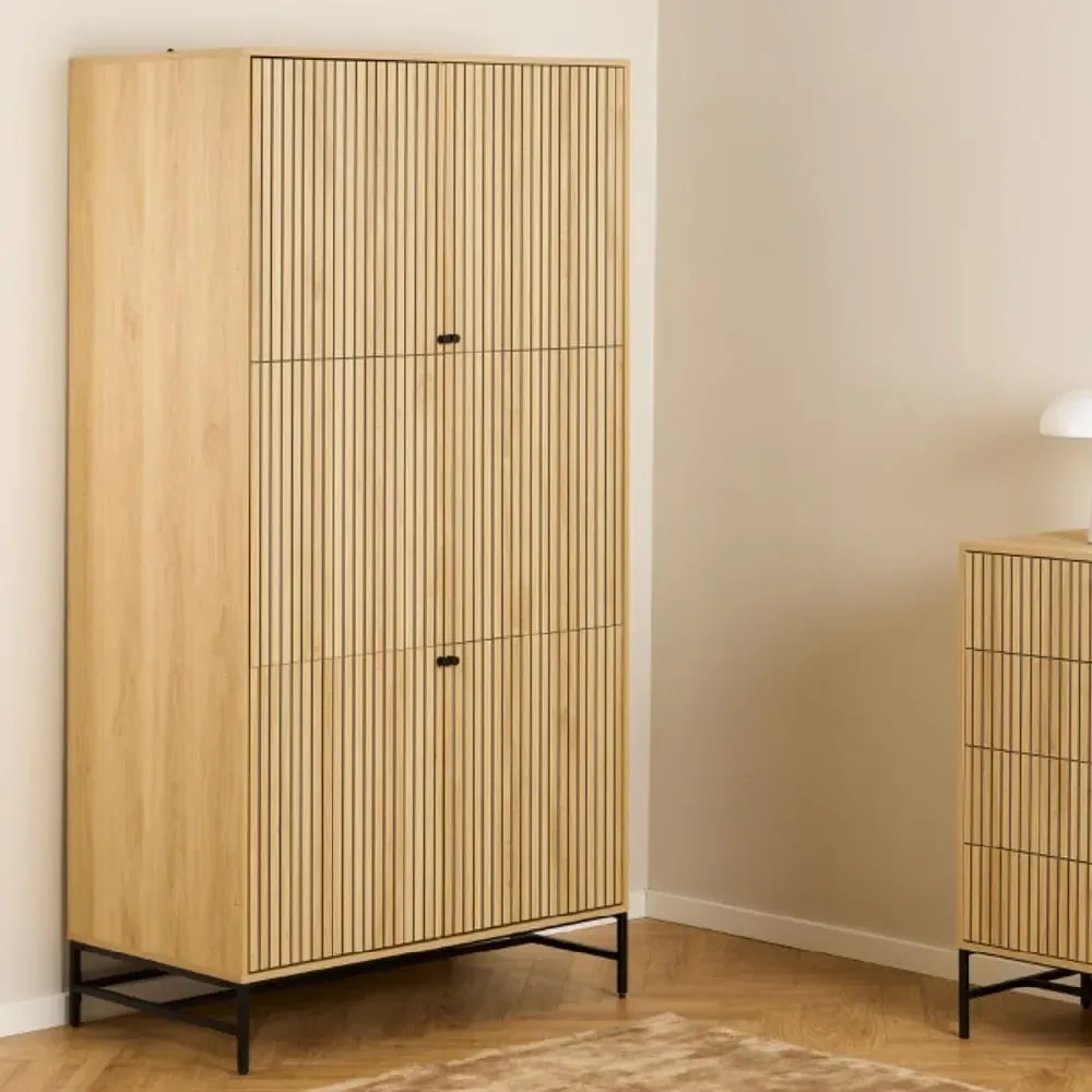 Abilene 4-Door Wardrobe - Oak, Black