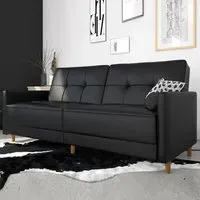 Abilene Faux Leather Sofa Bed with Oak Legs - Black