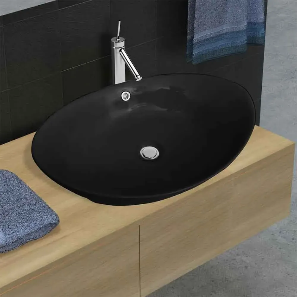 Abilene Oval Countertop Basin Without Waste 590mm - Black image