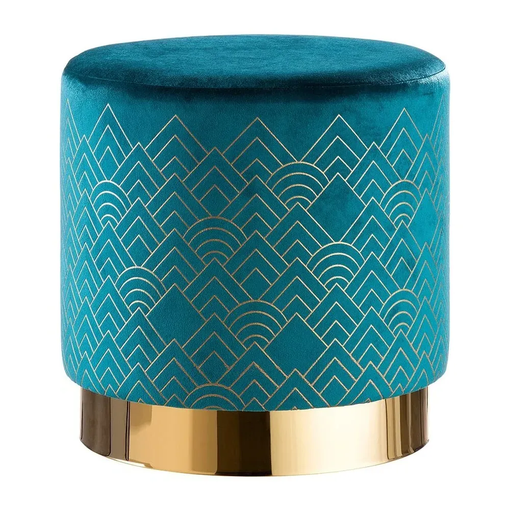 Abilene Velvet Stool with Gold Base - Teal image