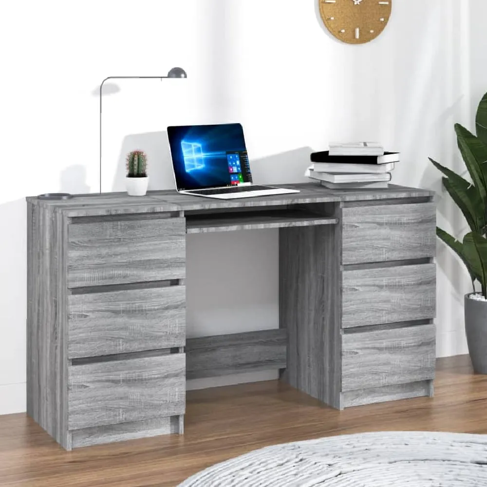 Abingdon Laptop Desk with 6 Drawers - Grey Sonoma, Engineered Wood product