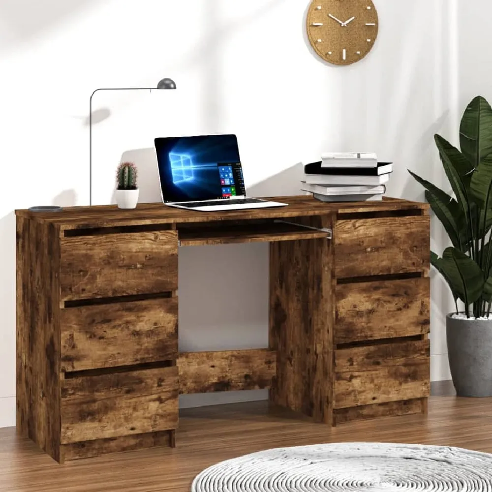 Abingdon Laptop Desk with 6 Drawers - Smoked Oak, Engineered Wood