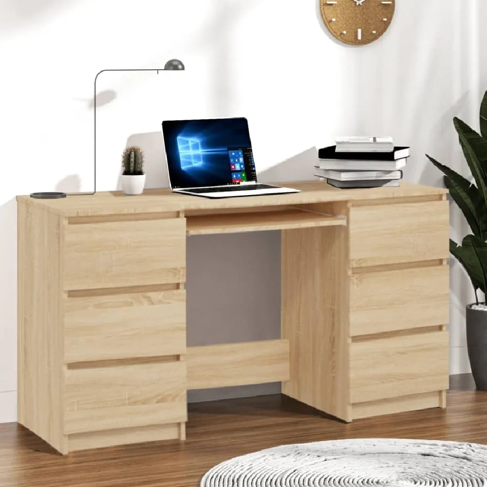 Abingdon Laptop Desk with 6 Drawers - Sonoma Oak, Engineered Wood