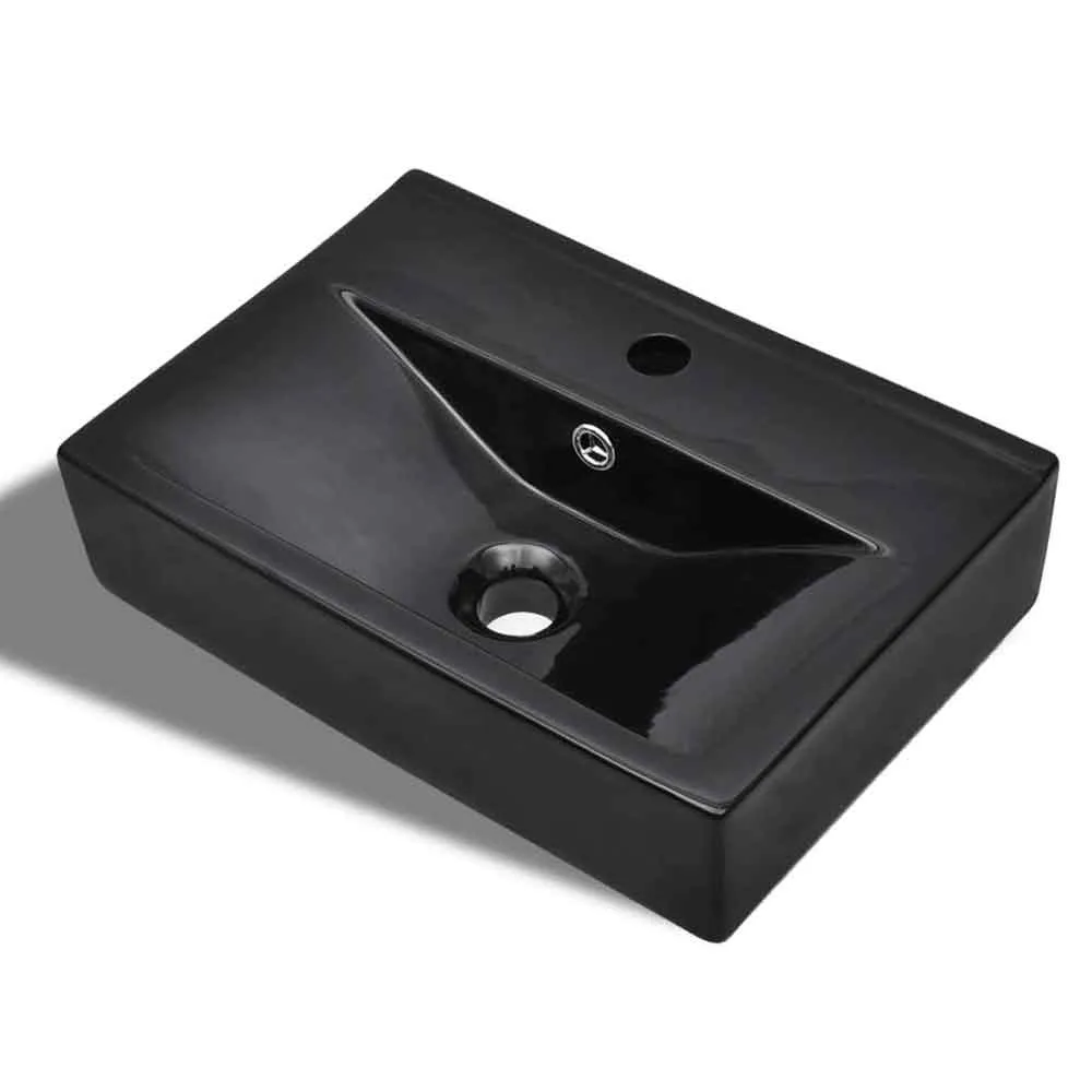 Abingdon Rectangular Countertop Basin Without Waste - Black, Ceramic product