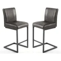 Aboba Bar Chairs with Metal Legs - Grey, Leather