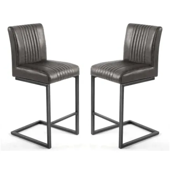 Aboba Bar Chairs with Metal Legs - Grey, Leather image