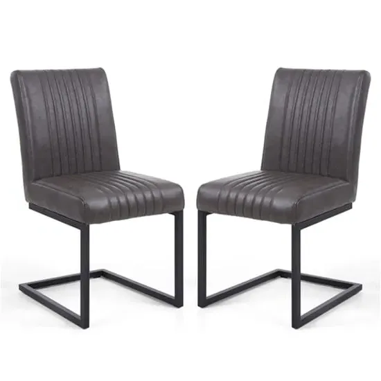 Aboba Dining Chairs in Pair - Grey, Leather