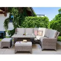 Aboba Rattan Corner Dining Set with 2 Ottomans - Grey