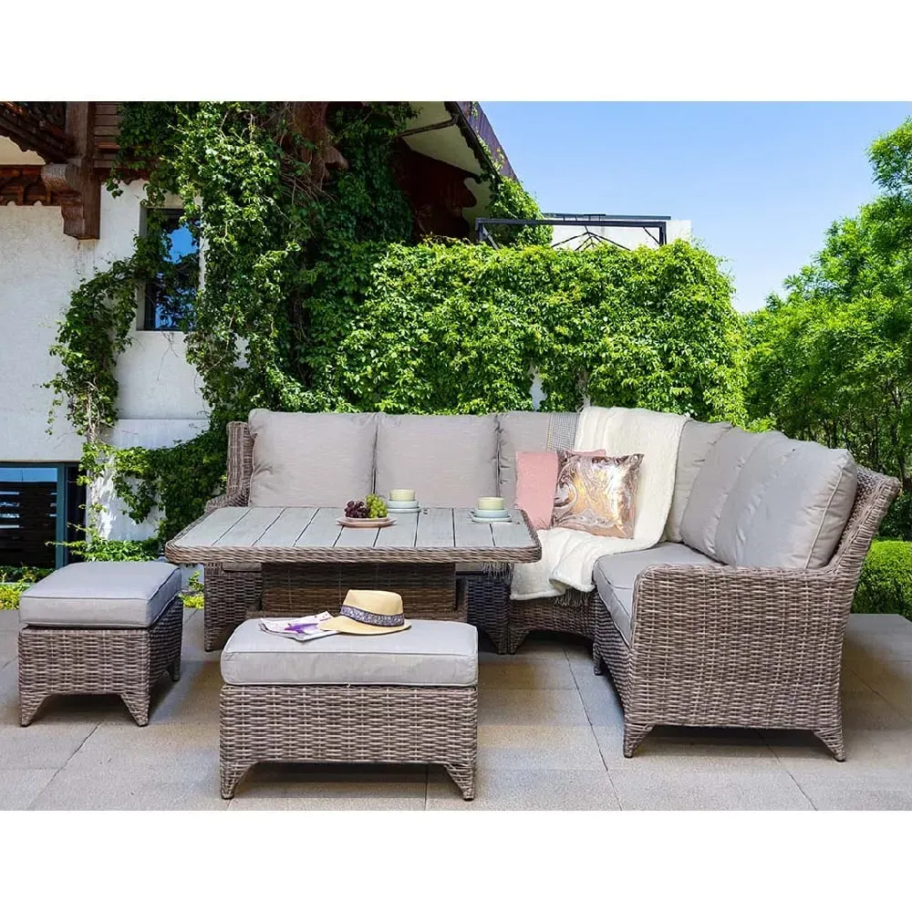 Aboba Rattan Corner Dining Set with 2 Ottomans - Grey image