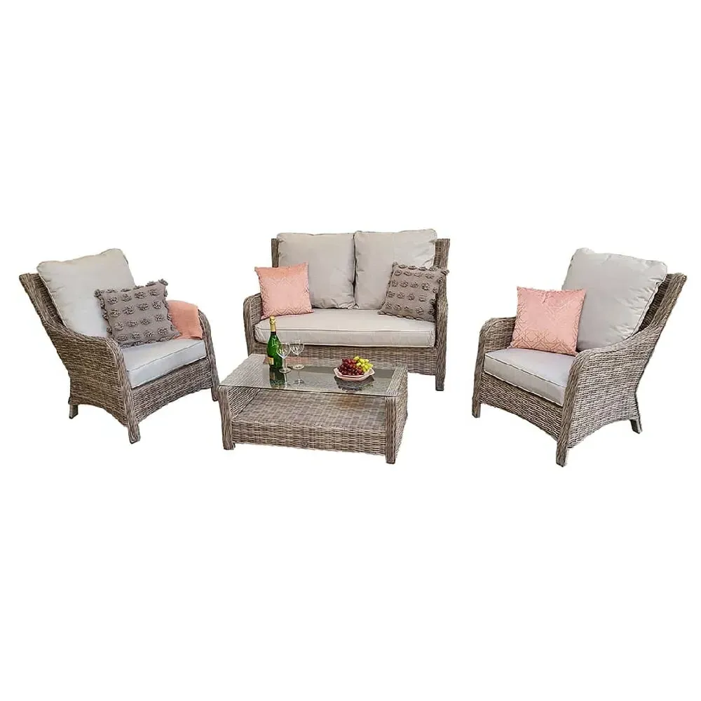 Abobo 2-Seater Garden Sofa Set with Coffee Table - Grey, Rattan