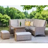 Abobo Corner Dining Set with 2 Ottomans - Grey, Rattan