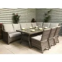 Abobo High Back Corner Large Lounge Dining Set - Grey, Rattan