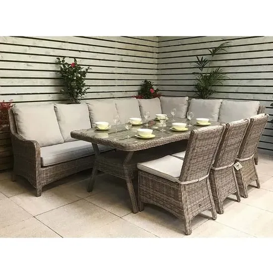 Abobo High Back Corner Large Lounge Dining Set - Grey, Rattan image