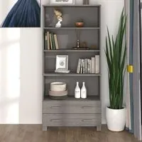 Abril Pinewood Bookcase with 3 Shelves 2 Drawers - Light Grey