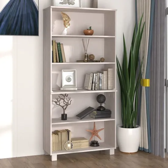 Abril Pinewood Bookcase with 4 Shelves - White