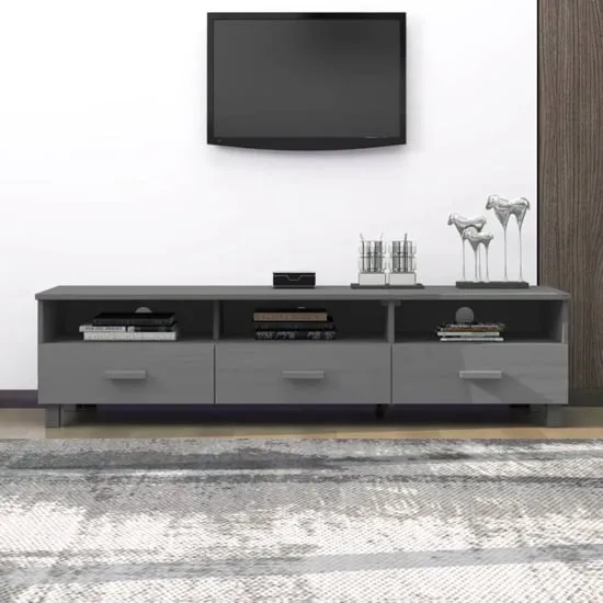 Abril TV Stand with 3 Drawers - Dark Grey, Pinewood
