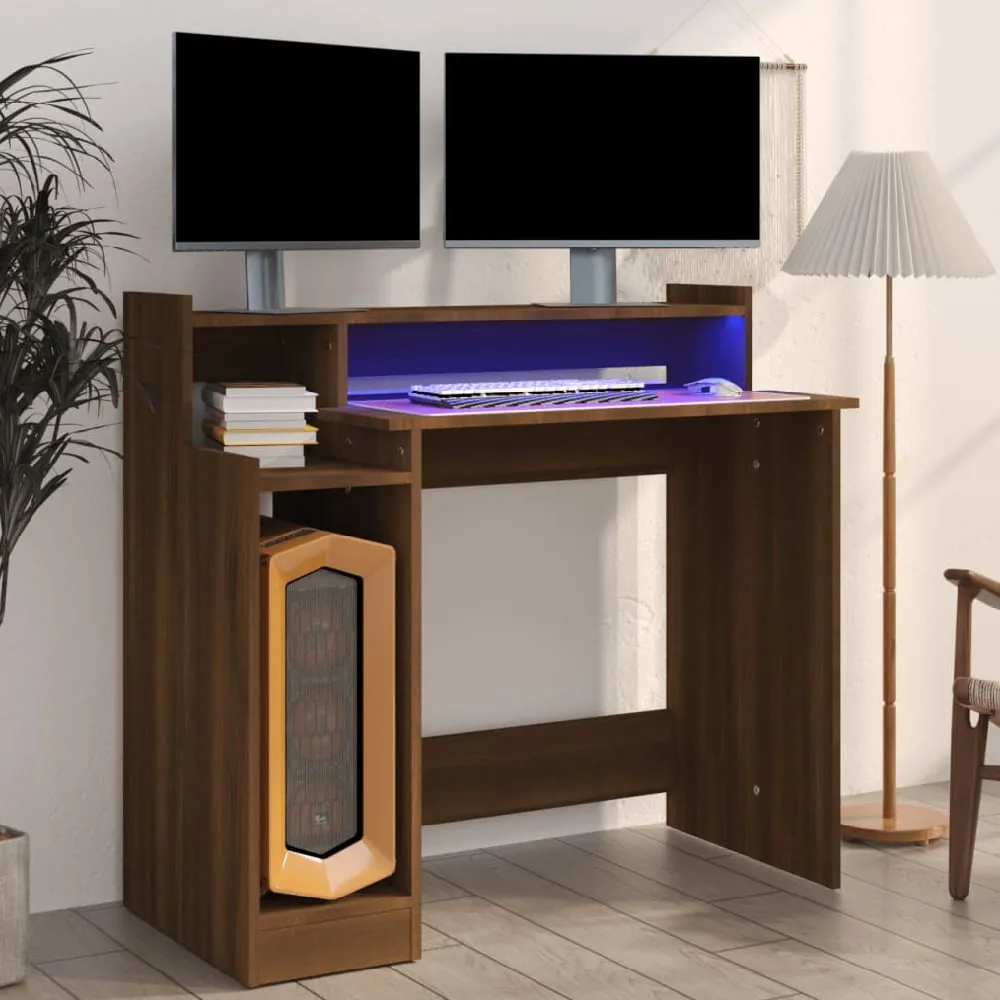 Acampo Laptop Desk with LED Lights - Brown Oak, Wood image