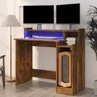 Acampo Laptop Desk with LED Lights - Smoked Oak, Wood
