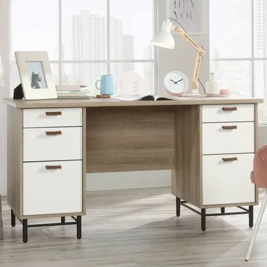 Acapulco Laptop Desk with 6 Drawers - Oak, White