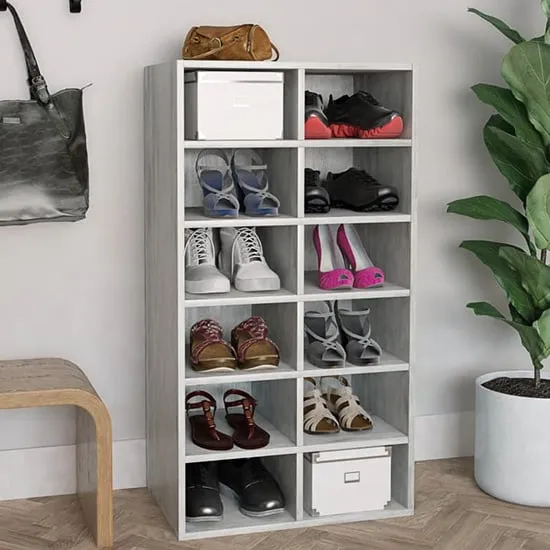 Acciai 12-Shelf Shoe Storage Rack - Concrete Effect, Engineered Wood product
