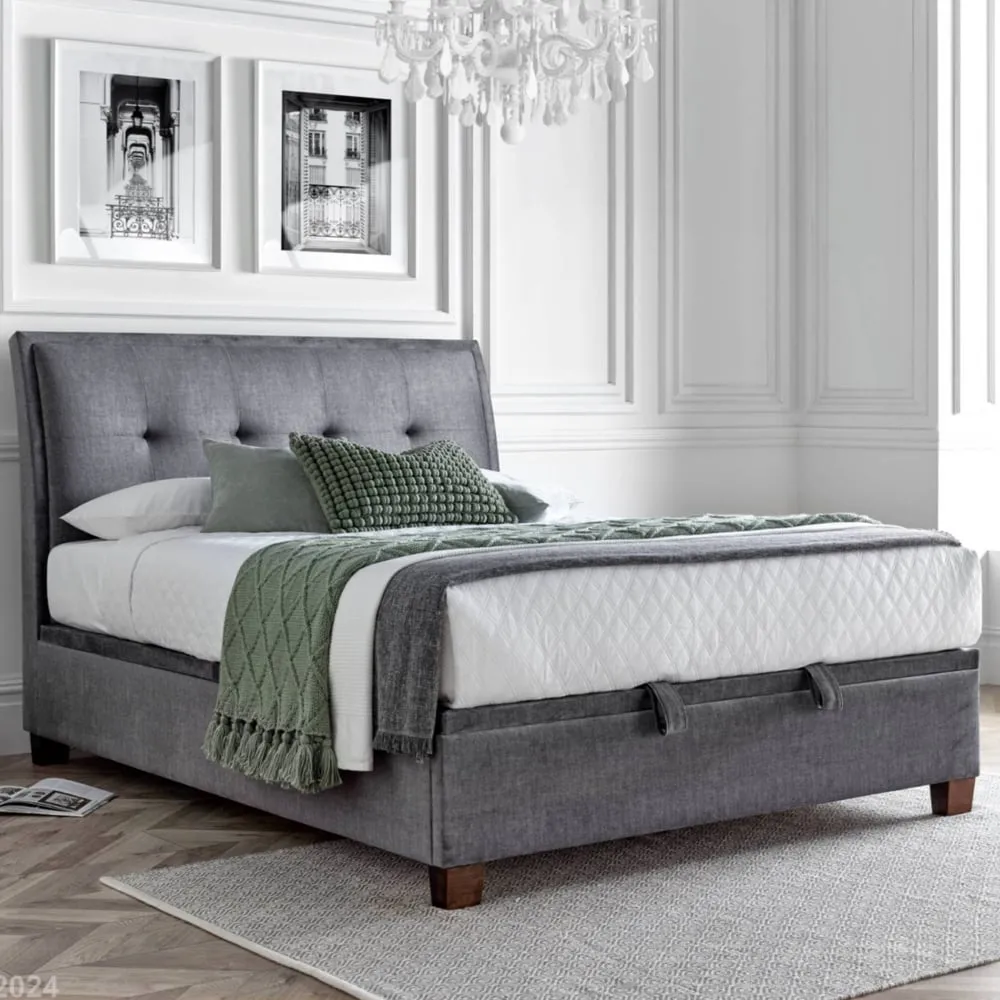 Accord Double Ottoman Bed with Storage - Grey, Fabric