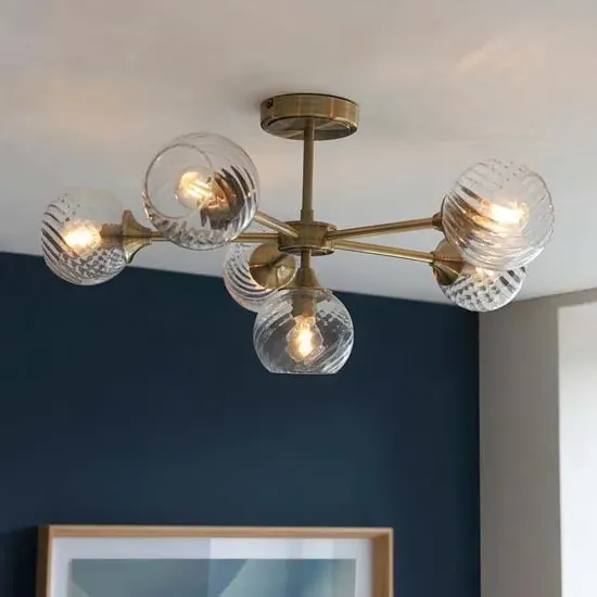 Accra 6 Lights Semi Flush Ceiling Light - Antique Brass image