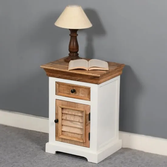 Accra Bedside Cabinet with 1 Door 1 Drawer - Oak, Mango Wood image