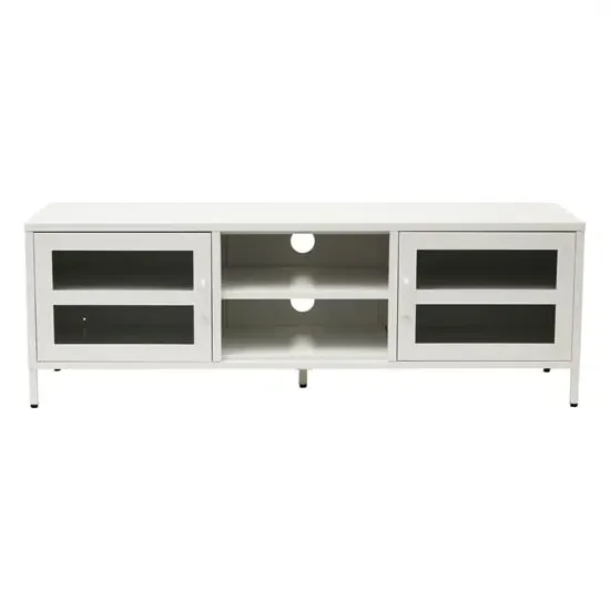 Accra Steel TV Stand with Storage - White