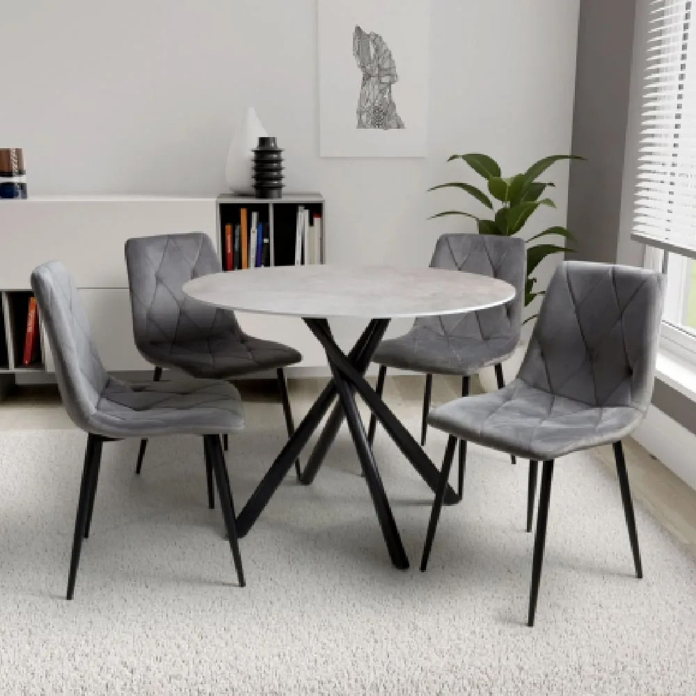 Accro Round Glass Dining Table with 4 Vestal Chairs - Grey