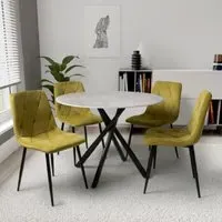 Accro Round Glass Dining Table with 4 Vestal Chairs - Yellow