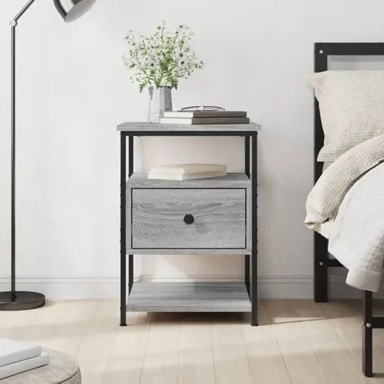 Achava Bedside Cabinet with Drawer - Grey Sonoma Oak