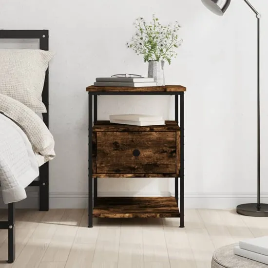 Achava Bedside Cabinet with Drawer - Smoked Oak