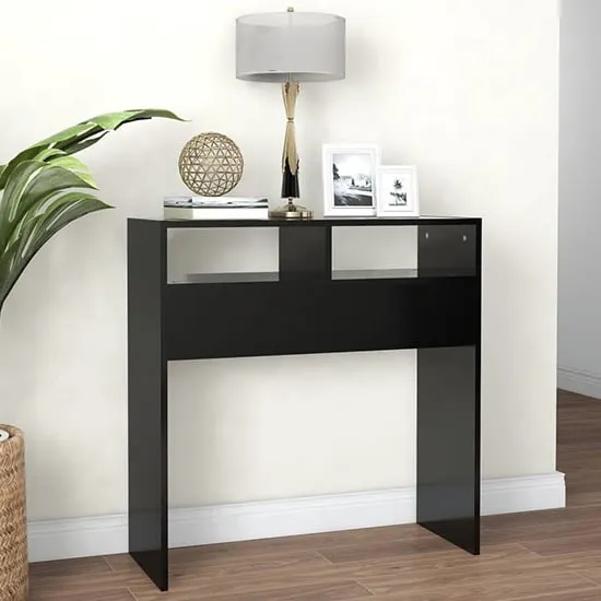 Acosta Console Table with 2 Shelves - Black, Engineered Wood