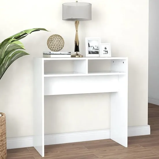 Acosta Console Table with 2 Shelves - White, Engineered Wood