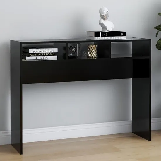 Acosta Console Table with 3 Shelves - Black, Engineered Wood
