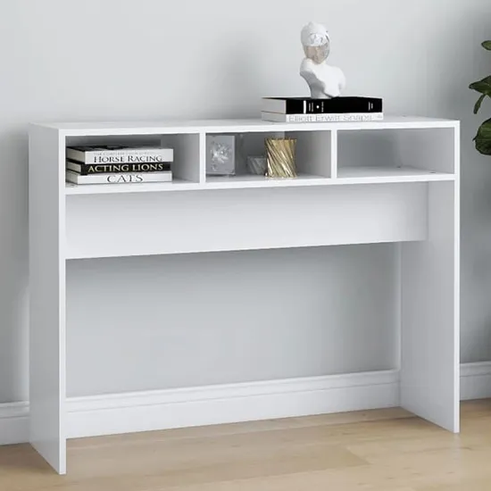 Acosta Console Table with 3 Shelves - White, Engineered Wood