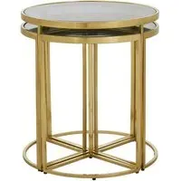 Acox Round Nest of 5 Tables - Black Glass, Gold Frame