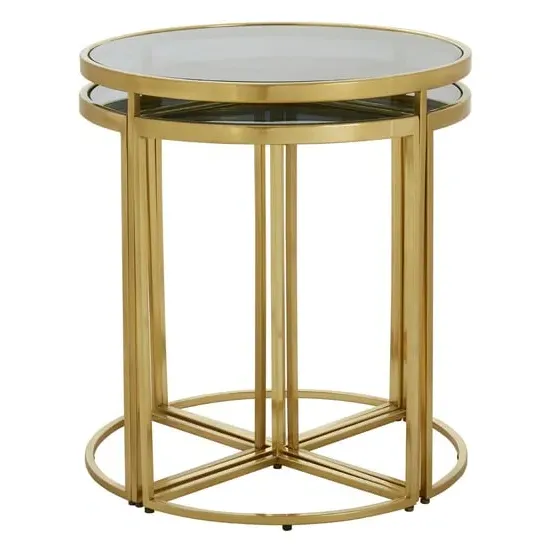 Acox Round Nest of 5 Tables - Black Glass, Gold Frame