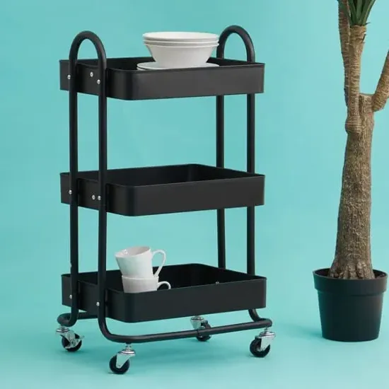 Acre 3-Tier Serving Trolley with Wheels - Black, Metal image