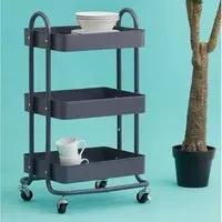 Acre 3-Tier Serving Trolley with Wheels - Grey, Metal