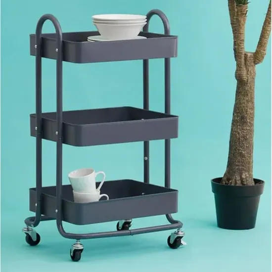 Acre 3-Tier Serving Trolley with Wheels - Grey, Metal