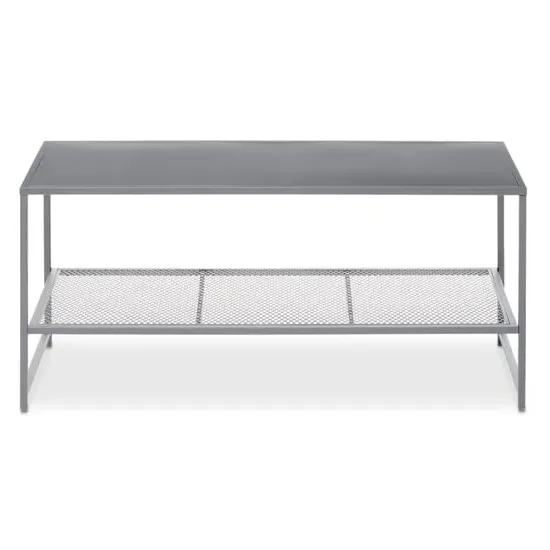 Acre Coffee Table with Open Mesh Shelf - Grey, Metal