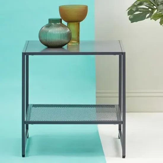 Acre End Table with Open Mesh Shelf - Grey, Metal image